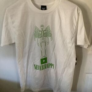 Neverhappy “die” white tee green variant Art tee Edition of 2 per size per color